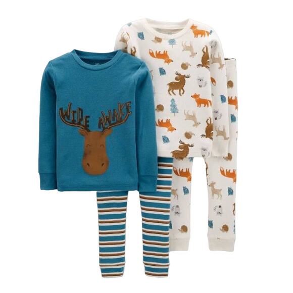 NEW 3T SNUG FIT PAJAMAS Long Sleeve 4 Piece Carters Boys PJS Tops Pants Play Set - Picture 3 of 6